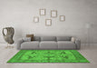 Machine Washable Oriental Green Industrial Area Rugs in a Living Room,, wshurb1637grn