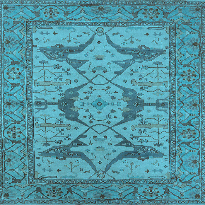 Square Machine Washable Oriental Light Blue Industrial Rug, wshurb1637lblu