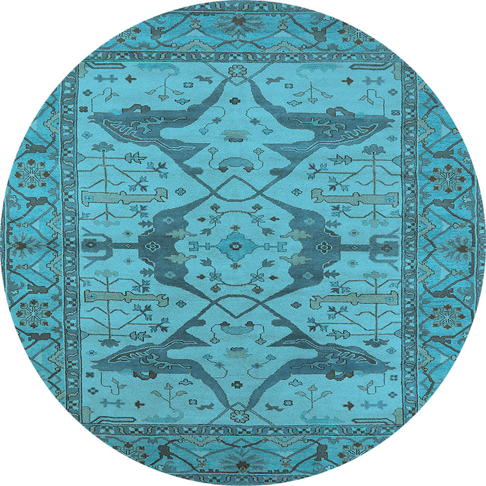 Round Machine Washable Oriental Light Blue Industrial Rug, wshurb1637lblu