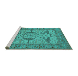 Sideview of Machine Washable Oriental Turquoise Industrial Area Rugs, wshurb1637turq
