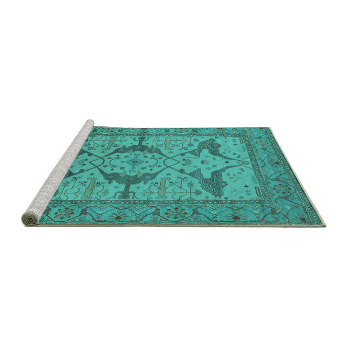 Sideview of Machine Washable Oriental Turquoise Industrial Area Rugs, wshurb1637turq