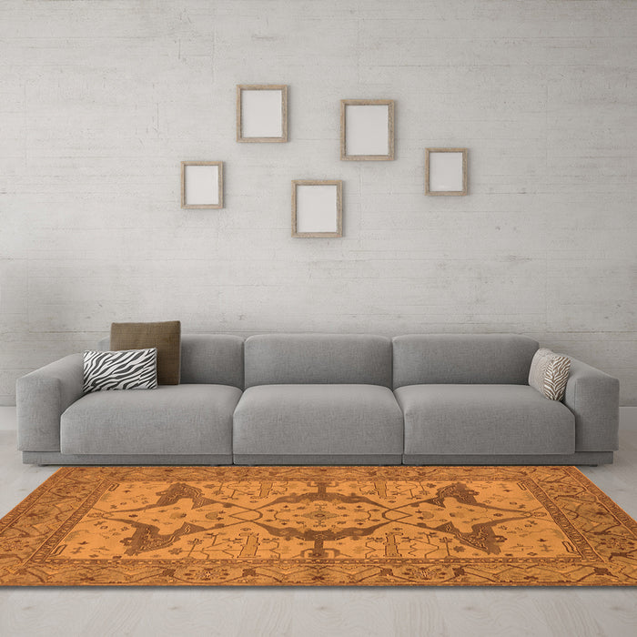 Machine Washable Oriental Orange Industrial Area Rugs in a Living Room, wshurb1637org