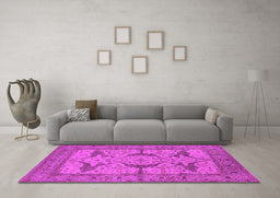 Machine Washable Oriental Pink Industrial Rug in a Living Room, wshurb1637pnk