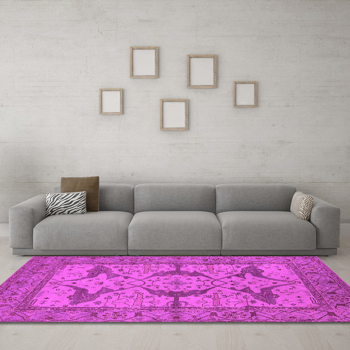Machine Washable Oriental Pink Industrial Rug in a Living Room, wshurb1637pnk