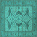 Square Machine Washable Oriental Turquoise Industrial Area Rugs, wshurb1637turq