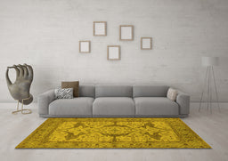 Machine Washable Oriental Yellow Industrial Rug in a Living Room, wshurb1637yw
