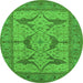 Round Machine Washable Oriental Green Industrial Area Rugs, wshurb1637grn