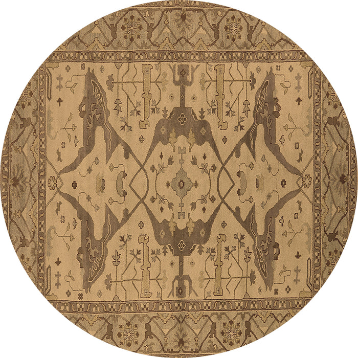 Round Machine Washable Oriental Brown Industrial Rug, wshurb1637brn