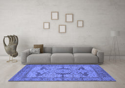 Machine Washable Oriental Blue Industrial Rug in a Living Room, wshurb1637blu