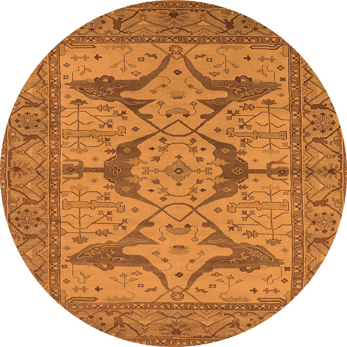 Round Machine Washable Oriental Orange Industrial Area Rugs, wshurb1637org