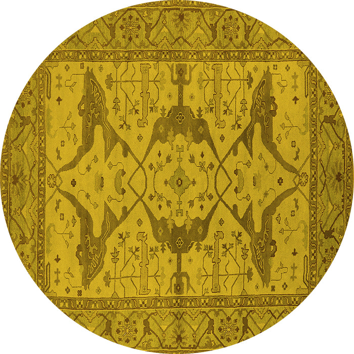 Round Machine Washable Oriental Yellow Industrial Rug, wshurb1637yw