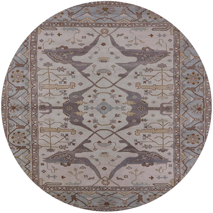 Round Mid-Century Modern Puce Purple Oriental Rug, urb1637