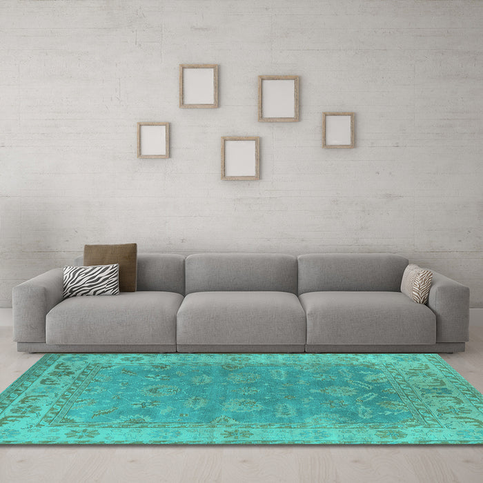 Machine Washable Oriental Turquoise Industrial Area Rugs in a Living Room,, wshurb1638turq