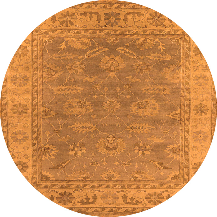 Round Machine Washable Oriental Orange Industrial Area Rugs, wshurb1638org