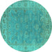 Round Machine Washable Oriental Turquoise Industrial Area Rugs, wshurb1638turq