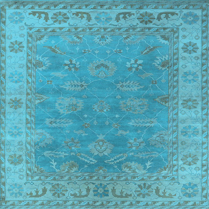 Square Machine Washable Oriental Light Blue Industrial Rug, wshurb1638lblu