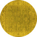 Round Machine Washable Oriental Yellow Industrial Rug, wshurb1638yw