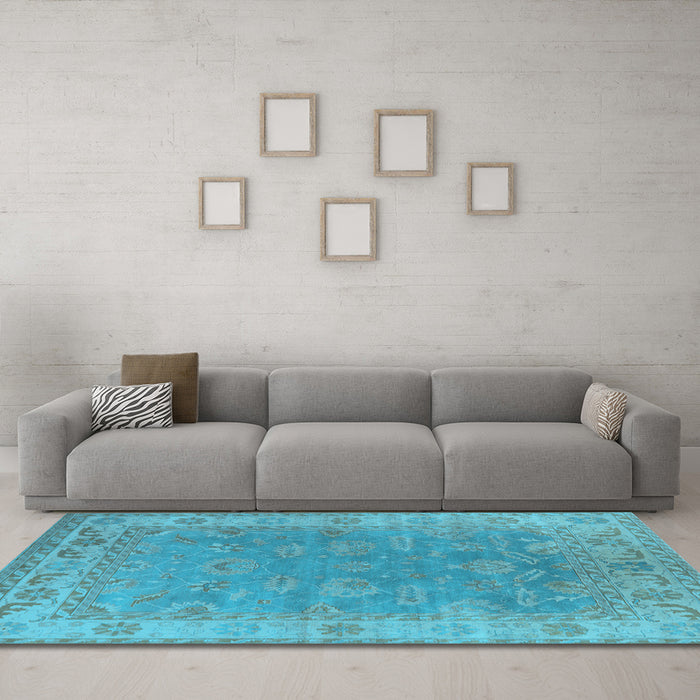 Machine Washable Oriental Light Blue Industrial Rug in a Living Room, wshurb1638lblu