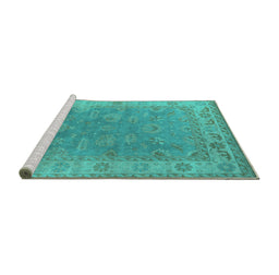 Sideview of Machine Washable Oriental Turquoise Industrial Area Rugs, wshurb1638turq