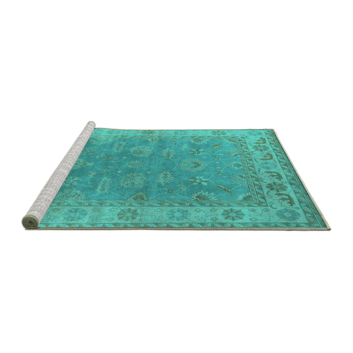 Sideview of Machine Washable Oriental Turquoise Industrial Area Rugs, wshurb1638turq