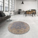 Round Mid-Century Modern Rose Purple Oriental Rug in a Office, urb1638