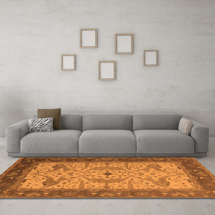 Machine Washable Oriental Orange Industrial Area Rugs in a Living Room, wshurb1639org