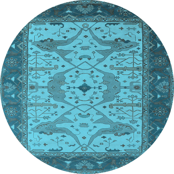 Round Machine Washable Oriental Light Blue Industrial Rug, wshurb1639lblu