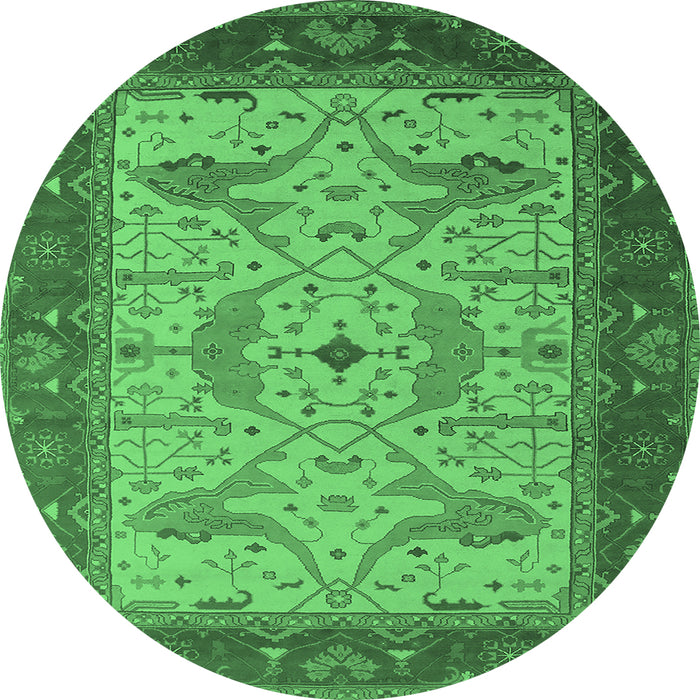 Round Machine Washable Oriental Emerald Green Industrial Area Rugs, wshurb1639emgrn