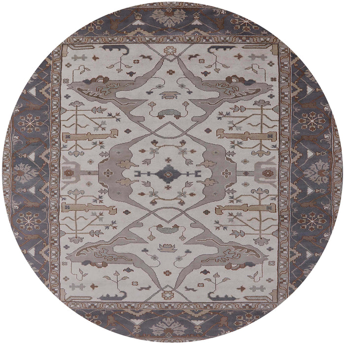 Round Mid-Century Modern Rosy Brown Pink Oriental Rug, urb1639