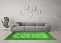 Machine Washable Oriental Green Industrial Rug, wshurb1639grn