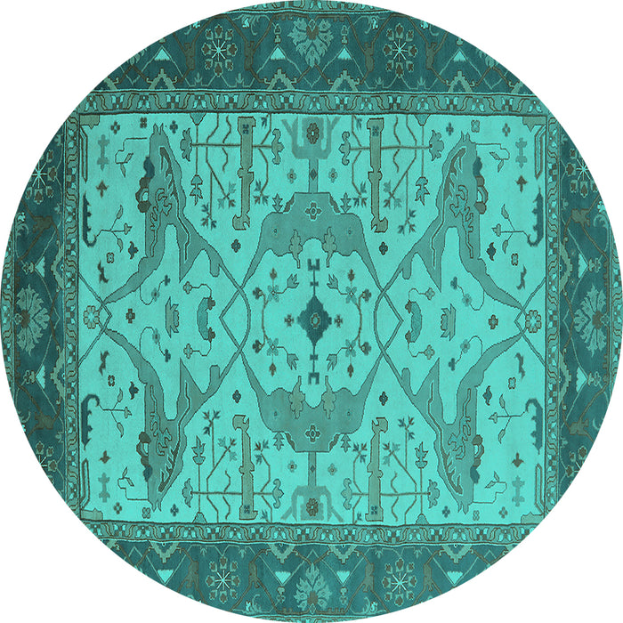 Round Machine Washable Oriental Turquoise Industrial Area Rugs, wshurb1639turq