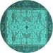 Round Machine Washable Oriental Turquoise Industrial Area Rugs, wshurb1639turq