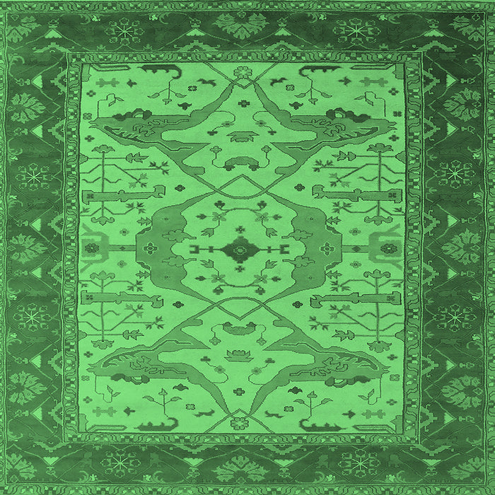Square Machine Washable Oriental Emerald Green Industrial Area Rugs, wshurb1639emgrn