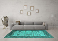 Machine Washable Oriental Turquoise Industrial Rug, wshurb1639turq