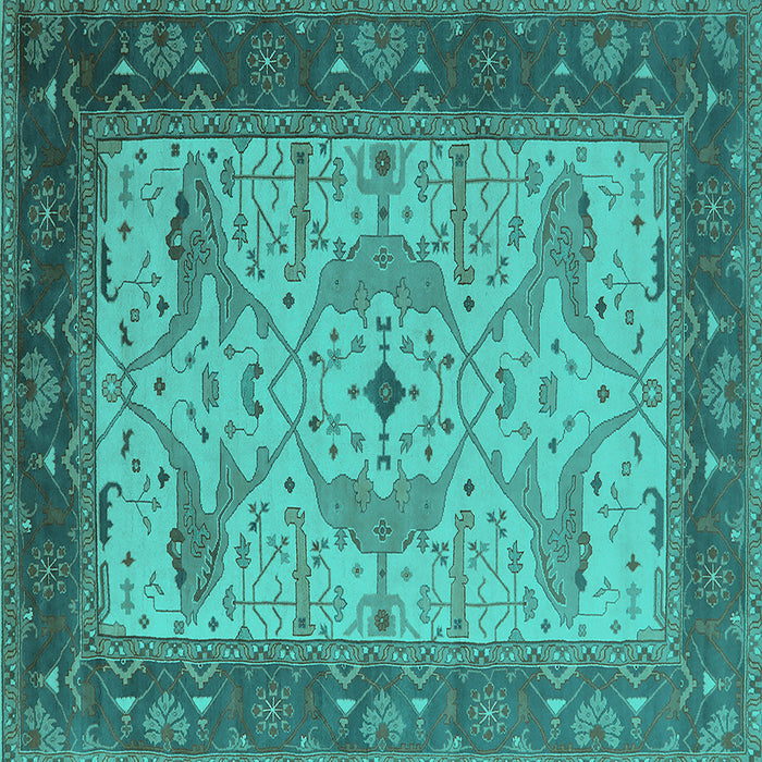 Square Machine Washable Oriental Turquoise Industrial Area Rugs, wshurb1639turq