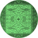 Round Oriental Emerald Green Industrial Rug, urb1639emgrn