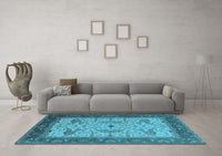 Machine Washable Oriental Light Blue Industrial Rug, wshurb1639lblu