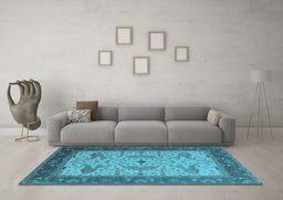 Machine Washable Oriental Light Blue Industrial Rug in a Living Room, wshurb1639lblu