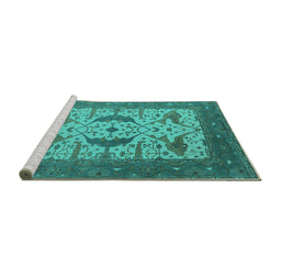 Sideview of Machine Washable Oriental Turquoise Industrial Area Rugs, wshurb1640turq