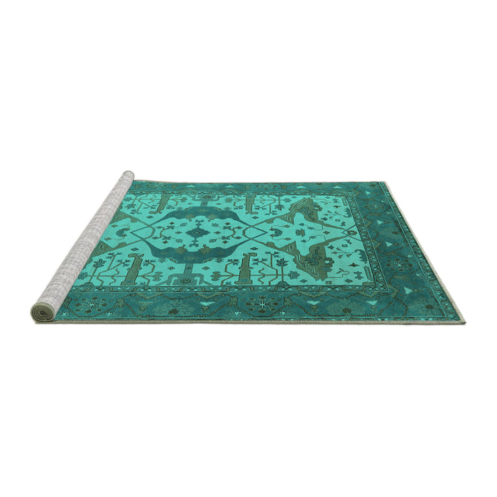 Sideview of Machine Washable Oriental Turquoise Industrial Area Rugs, wshurb1640turq