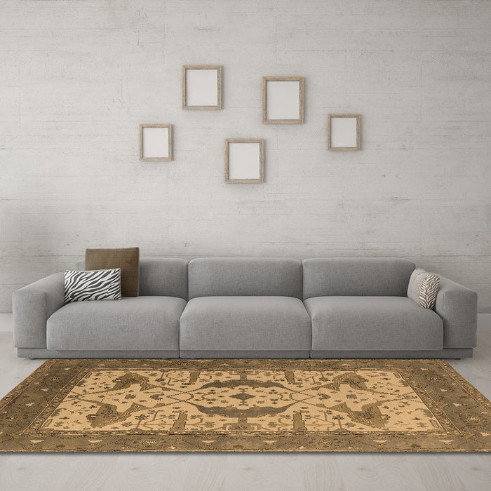 Machine Washable Oriental Brown Industrial Rug in a Living Room,, wshurb1640brn