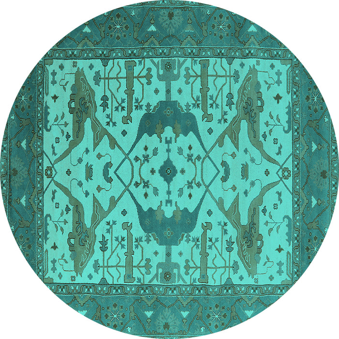 Round Machine Washable Oriental Turquoise Industrial Area Rugs, wshurb1640turq