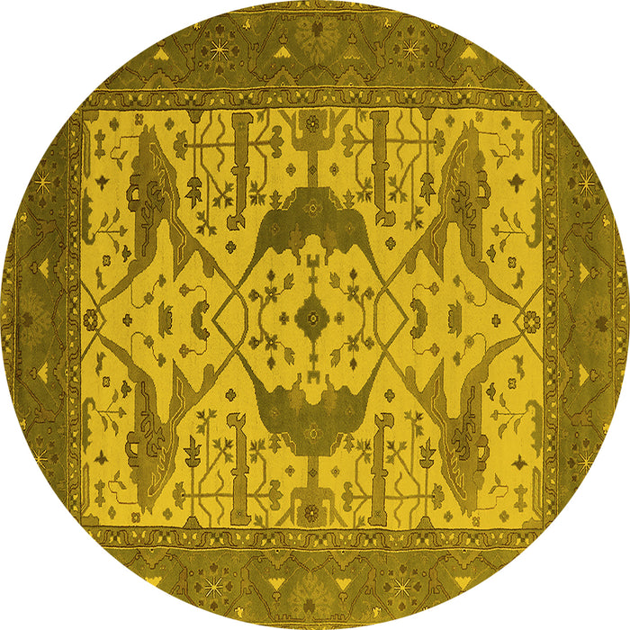 Round Machine Washable Oriental Yellow Industrial Rug, wshurb1640yw