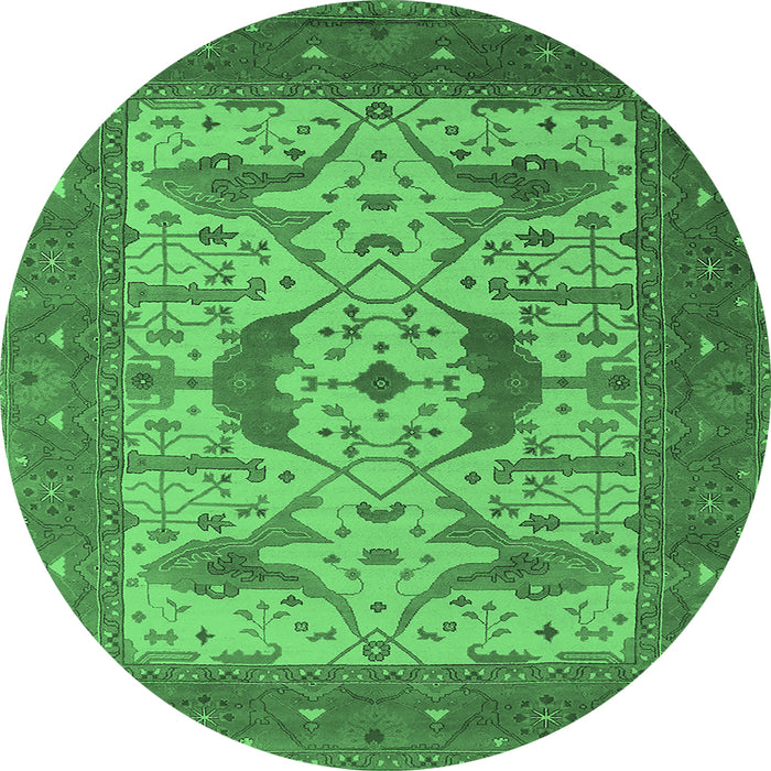 Round Machine Washable Oriental Emerald Green Industrial Area Rugs, wshurb1640emgrn