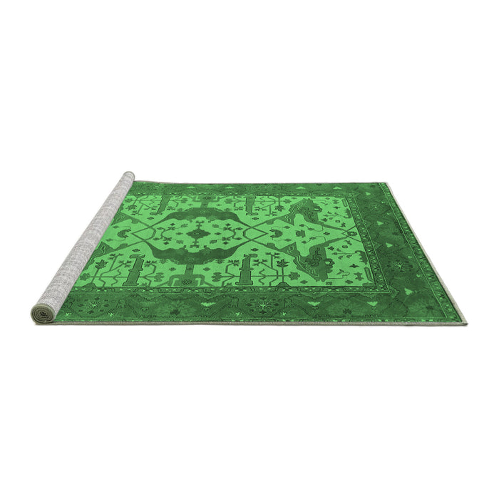 Sideview of Machine Washable Oriental Emerald Green Industrial Area Rugs, wshurb1640emgrn