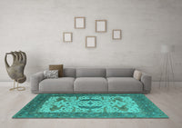 Machine Washable Oriental Turquoise Industrial Rug, wshurb1640turq