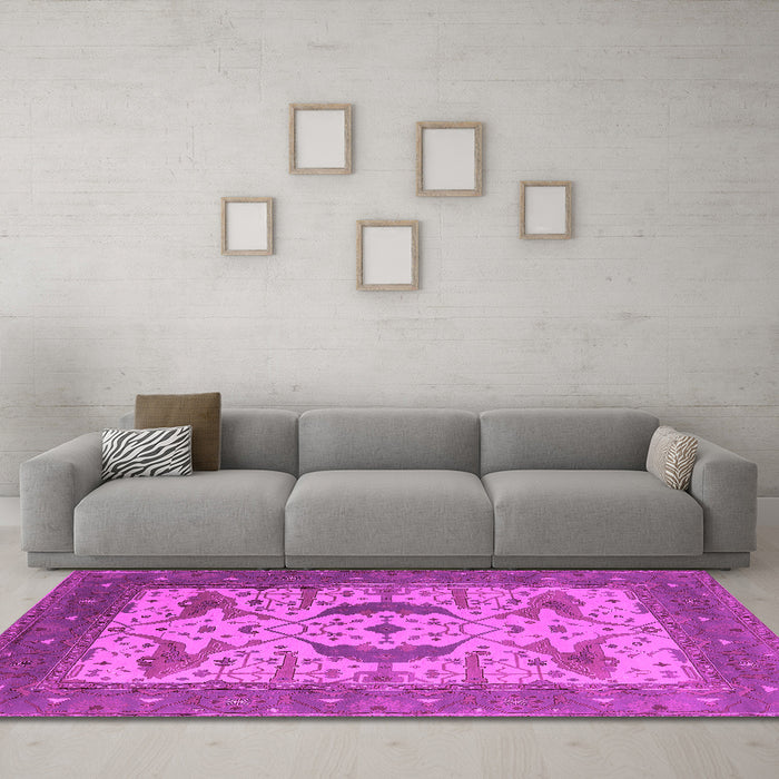 Machine Washable Oriental Pink Industrial Rug in a Living Room, wshurb1640pnk