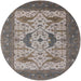 Round Mid-Century Modern Rosy Brown Pink Oriental Rug, urb1640