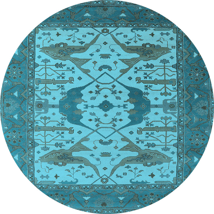 Round Machine Washable Oriental Light Blue Industrial Rug, wshurb1640lblu