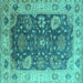 Square Machine Washable Oriental Turquoise Industrial Area Rugs, wshurb1641turq